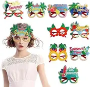 Tropical Party Eye Glasses - 9 Pair Novelty Hawaiian Sunglasses,Fun Kids Adults Party Favors, Beach Themed Supplies, Pool Photo Booth Decorations For Birthday, Carnival