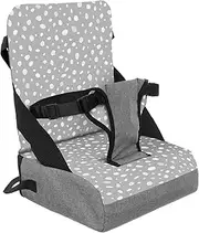 Dreambaby Grab ‘N Go Travel Booster Seat with Built-in Storage Space, Portable Highchair Booster Seat for Tables, High-Back Seat and Foldable for Baby Travel, Secured with a 3-Point Harness, Grey
