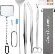 Liveek Extra Long Aquarium Aquascaping Tools Kit 8 in 1, Stainless Steel Aquarium Plant Tools Long Fish Tank Aquascape Tools Tweezers Scissors Scrapers, PH Paper, Fish Net, Aquarium Clean Brush, Bag