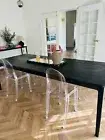 NEW BLACK OAK DINING TABLE FROM GLOBE WEST FURNITURE, 8-10 SEATER