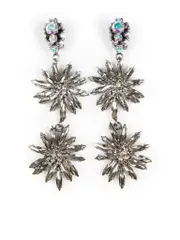 Silver Crystal Floral Drop Clip On Earrings