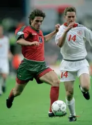 Pinto of Portugal Jens Risager of Denmark at a UEFA Euro 96 group - Old Photo