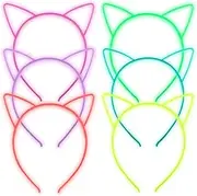 ZIRICHER 6 Colors Cat Headbands Glow in the Dark,Plastic Light Up Hair Band Luminous Headband For Girls Christmas,Happy New Year,Birthday Party