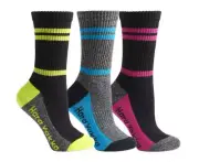 3 Pairs X Hard Yakka Womens Crew Work Socks Multi-Coloured 3-8