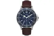 Timex Men's Harborside Multifunction 43mm Watch Blue Dial Silver-Tone Case with Brown Genuine Leather Strap