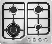 Devanti Gas Cooktop, 60cm 4 Burner Portable Stove Electric Cooktops Wok Burners Cooker Super Powerful Stoves Home Kitchen Appliances, Stainless Steel Tempered Glass Surface Knob Controls Sliver