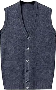[SWJGLITTR] Mens Knit Button Cardigan Vest Wool Blend V-Neck Sleeveless Cardigans for Men Lightweight Tall Big Knit Vests, Grey, XX-Large