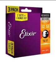 *3 SETS ELIXIR 11052 80/20 BRONZE NANOWEB ACOUSTIC GUITAR STRINGS LIGHT(12-53)*