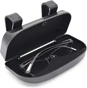 XUKEY Car Visor Sunglasses Case,Universal Automotive ABS Eyeglasses Holder Protective Box Clip Eyewear Hard Shell Storage with Magnetic Closure and Double Snap Clip Design,Black
