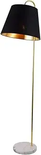 [Lexi Lighting] Rieka Floor Lamp, Black Fabric Shade, Interior Coated Gold Finish, Brass Metal Stand, Marble Base, E27, 162cm Height, Perfect for Sofa Side and Corner Decor in Living Room