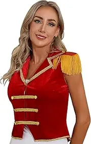 Miutii Womens Velvet Circus Ringmaster Vest Sleeveless Lapel Fringed Shoulder Tops For Carnival Cosplay