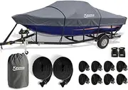 Kayme 1200D Heavy Duty Boat Cover for 22-24ft Boats - Waterproof, Tear Resistant with Reinforced Windproof Straps, Ideal for Fishing, Bass, Fish & Ski,V-Hull Boat.