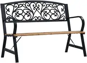 Vintage Garden Bench 120 cm Wood Seat, Outdoor Patio Furniture with Cast Iron Backrest & Steel Frame, Weather-Resistant, Decorative Seating for Front Porch or Backyard - Wrought Iron Accent