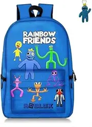 [GDFENDU] Anime Game Rainbow Backpack with Friends Keychain,18in Cartoon 3D Print Lightweight Laptop Backpack.