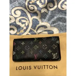 正品LV村上隆Monogram Multicolore黑彩鑰匙包