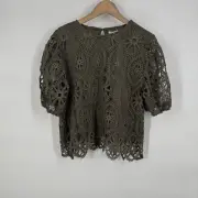 Ultra Pink Womens Crochet Top XL Army Green Lined Fairy Grunge Goblincore Boho