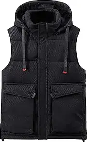 [Generic] Men's Winter Warm Vest Stand Up Collar Full Zipper Outdoor Outerwear Pocket Lightweight Sleeveless Work Jacket