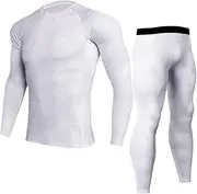 [Morbuy] Men's Fitness Gym Clothing Set, 2 Pcs Exercise Sports Clothes Men Compression Shirt Tights Pants Workout Running Training Casual Bodybuilding Suit Tracksuits