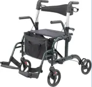 2 In 1 Rollator Walker For Seniors And Medical Transport Chair With Padded Seat