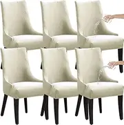 RHYII Waterproof Wingback Side Chair Cover Set of 6, Stretch Wingback Chair Covers Slipcover Banquet Chair Cover Arm Chair Protector Accent Chair Covers for Home Party Weeding Decor Beige