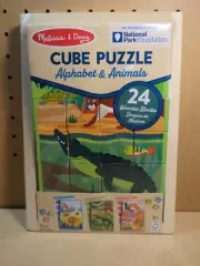 Melissa And Doug Alphabet And Animals Cube Puzzle 24 Piece Wooden Blocks Toy New