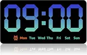 UKQRRTC Digital Wall Clock, 8.5 Inch Large Display LED Clock with Date, Week, Temperature, Double Alarm, Automatically Turns Off, 3 Levels Brightness Adjustable Wall Clock (Blue)