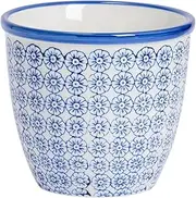 [Nicola Spring] Patterned Plant Pot - Navy - 14cm Porcelain Indoor Ceramic Planter with Drainage Holes Outdoor Garden Flower Pots for House & Garden Flowers