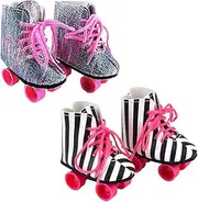 Ebuddy 2 Pairs Rockin' Roller Skates For 18 inch Dolls Including Glitter Roller Skates and Zebra Roller Skates