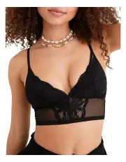 [Aerie] Hibiscus Lace Padded Longline Bralette in True Black