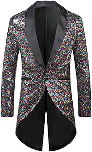[Maiyifu-GJ] Men's Sequin Tuxedo Jacket Mid-Length Suit Jackets for Dinner Wedding Party Slim Fit Blazer Sport Coat
