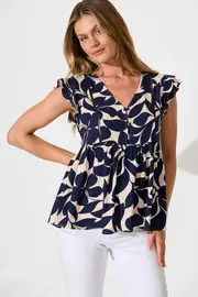 Maila Top Cap Sleeve in Navy Leaf 8