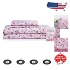Lightweight Pink Floral 4-Piece Full Sheet Set - Luxury Cotton Percale Bedding