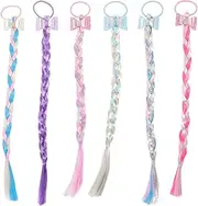 LALAFINA 6Pcs Colored Braids Hair Extensions with Rubber Bands Hair Extensions for Kids Bow Ponytail Hair Extensions Ponytail Hair Accessories for Women Kids Girls