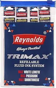 Reynolds TRIMAX ROLLERBALL Pen Refills SET - 4 REFILLS SET|ROLLER BALL PENS FOR WRITING | PEN FOR STUDENTS & OFFICE STATIONERY | 0.5 mm TIP SIZE
