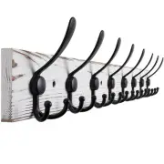 32.2'' Large Coat Rack Wall Mount Coat Hooks with 8 Metal Black Triple-Hooks ...