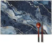 Placemats Set of 6 Non Slip Heat Resistant Table Mats Waterproof Washable Marble Navy Blue Mixed Place Mats for Kitchen Dining Table Party