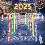 HELESIN Solar Christmas Candy Cane Lights,12 Pack Upgraded Solar Christmas Decorations Outdoor Led Pathway Lights, 8 Modes 1200Mah Solar Powered Pathway Lights for Garden Patio Xmas Decorations