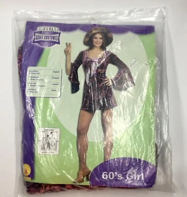 Rubies 60's Girl Velvet Hippie Mini Dress Costume + Hat Adult Standard To SZ 12