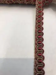 Red with Taupe Decorative Scroll Style Braid Gimp Trim