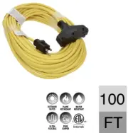 100Ft 3-Outlet Power Extension Cord SJTW 14/3 Yellow