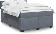 vidaXL Double Box Spring Bed with Pocket Spring Mattress and Topper - Dark Grey Velvet Upholstered Bedstead, Modern Bedroom Furniture, 137 x 190 cm