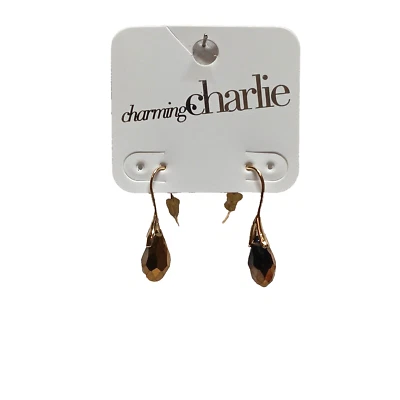 Charming Charlie Gold Tone Citron Color Teardrop Charm Dangle Pierce Earrings