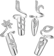 Ipetboom 4Pcs Women's Fingernail Ring - Retro Alloy Rhinestone Crystal Nail Rings for Women Girls (Silver)