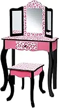 Fantasy Fields Gisele Leopard Print Kids Vanity Table & Stool, Black & Pink