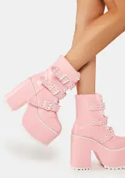 [Y.R.U.] Pink Smash Strapped Platform Boots