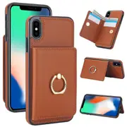 IPhone XR Case With Card Holder,Military Grade Drop Protection,Durable Shockproof Cover-Brown
