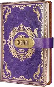 Shesyuki Vintage Leather Notebook with Lock, Exquisite Stamping Pattern Floral Diary, A5 Notebook, Lock Diary Planner Organizer for Men and Women - Purple