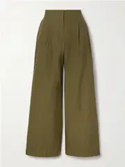 [Ulla Johnson] Ulla Johnson - Lani Pleated Cotton-poplin Wide-leg Pants - Army green - US2 US 2 Green