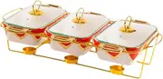 Ｂｅｓｇａ Chafing Dish for Buffet Serving Dishes,Household,with Rack,Food Warmer Set Ceramic Casserole Dish for Party Wedding Event, Gold Red