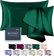 BEIJOEY 100% Mulberry Silk Pillowcase 2 Pack for Hair and Skin,with Hidden Zipper,Both Sides 19 Momme 600 Thread Count Natural Silk Pillow Cover,Soft Breathable Smooth (Dark Green, Standard 20''x26'')